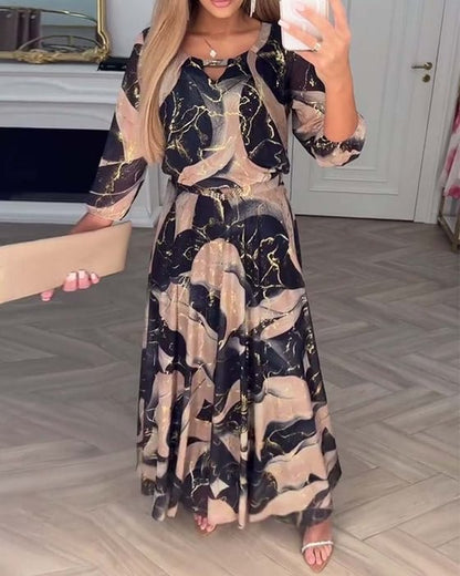 Verelle™ – Elegantes Kleid mit Print & Dreiviertelärmeln