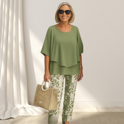 Casira™ - Lässiges Set mit gemusterter Hose und Rundhals-Oberteil für Damen