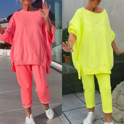 Louniva™ - Damen Freizeit-Zweiteiler mit Rundhals-Top und Hose