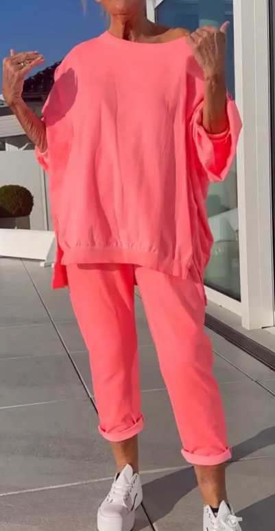 Louniva™ - Damen Freizeit-Zweiteiler mit Rundhals-Top und Hose